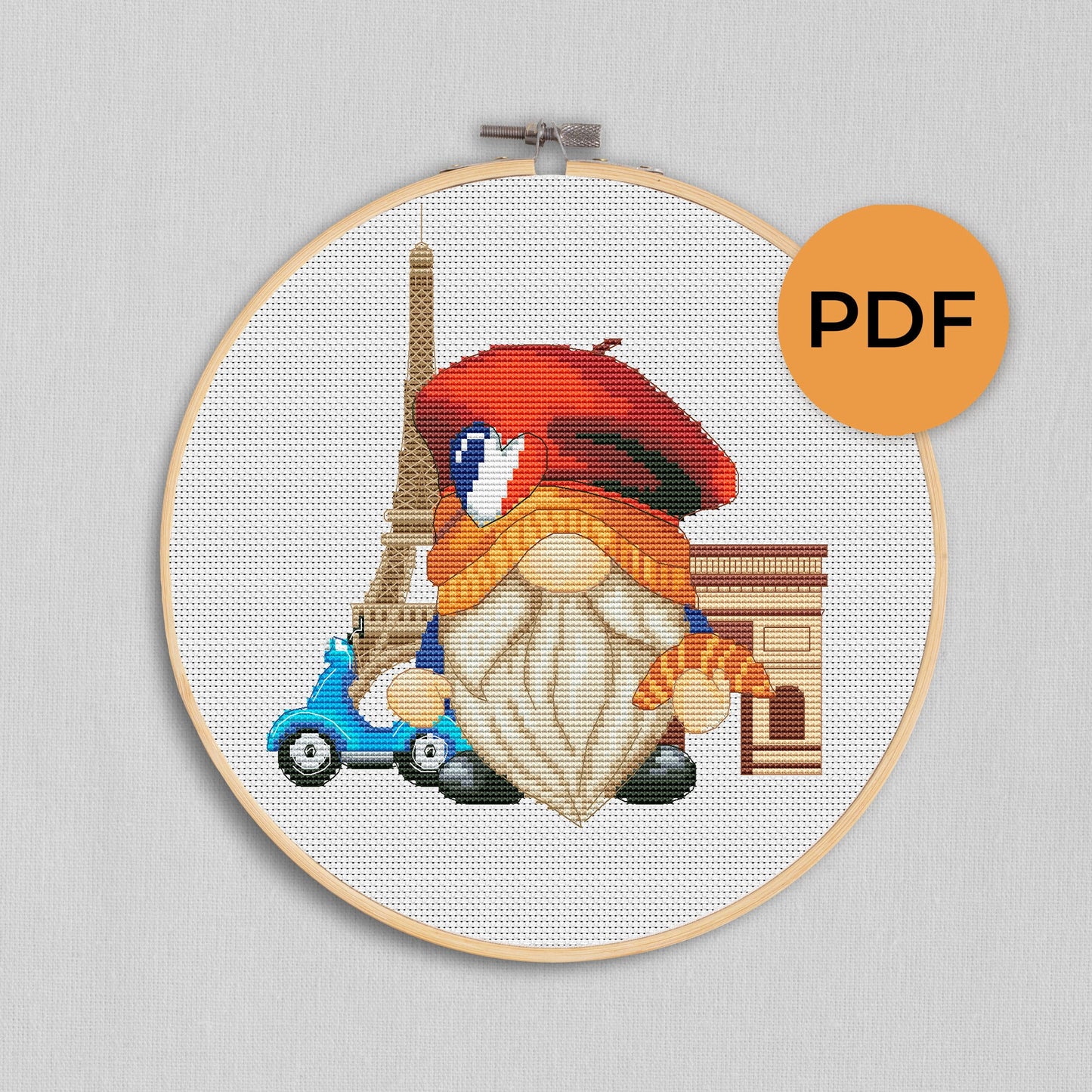 Frenchman, Cross stitch pattern, Gnome cross stitch, France cross stitch, Gnomes cross stitch, Modern cross stitch, Travel cross stitch