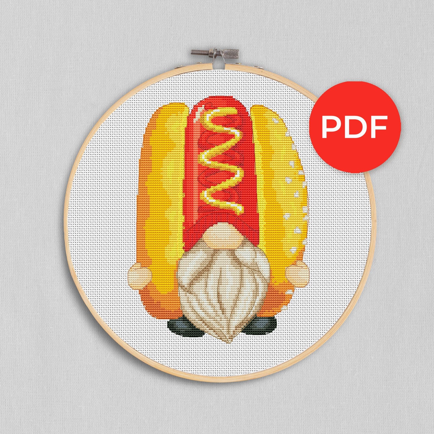 Hot dog, Cross stitch pattern, Kitchen cross stitch, Gnomes cross stitch, Modern cross stitch, Food cross stitch