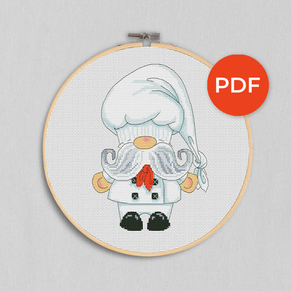 Chef, Cross stitch, Kitchen cross stitch, Gnomes cross stitch, Modern cross stitch, Chef cross stitch, Bakery cross stitch