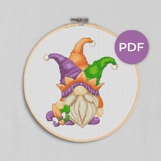 Mardi Gras, Cross stitch, Carnival cross stitch, Gnomes cross stitch, Modern cross stitch, Orleans cross stitch, Jester cross stitch