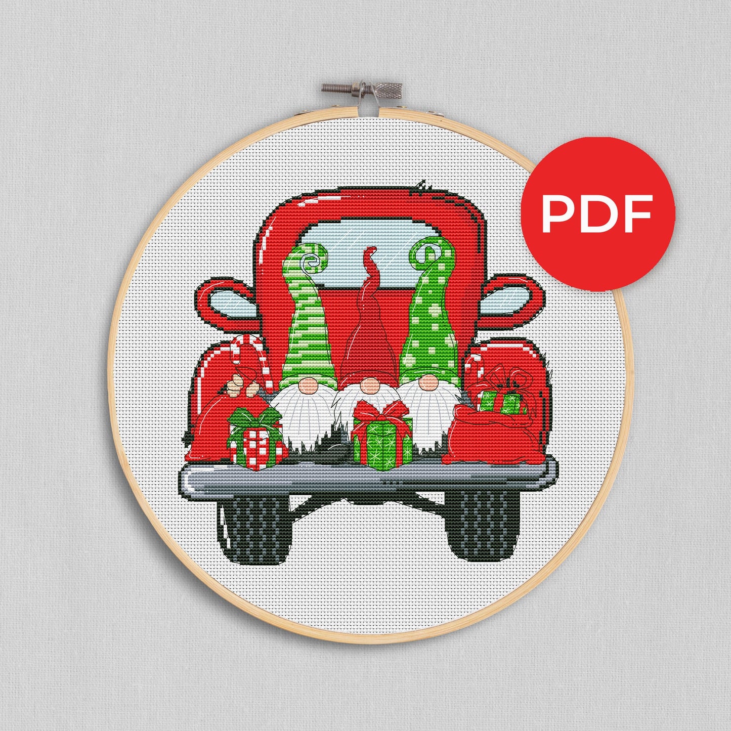 Christmas truck, Cross stitch, Christmas cross stitch, Gnomes cross stitch, Modern cross stitch, Christmas ornament, Christmas decor