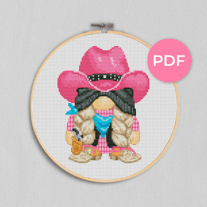 Cowgirl, Cross stitch pattern, Western cross stitch, Texas cross stitch, Counted cross stitch, Gnomes cross stitch, Modern cross stitch