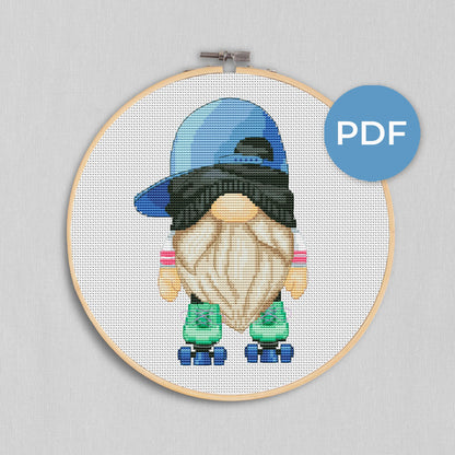 Roller skating, Cross stitch pattern, Gnome cross stitch, Modern cross stitch, Counted cross stitch, Roller Skates