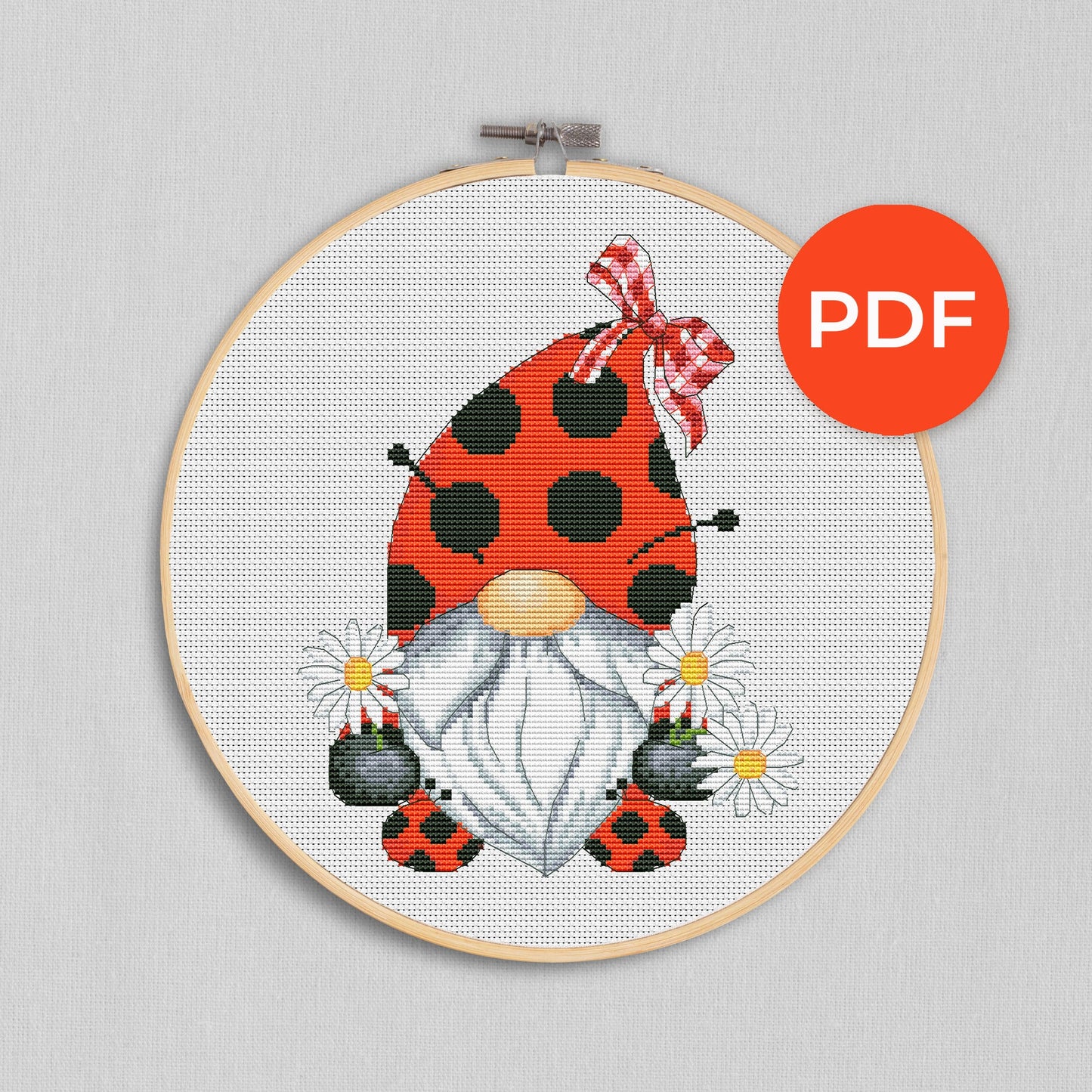 Ladybug gnome, Cross stitch pattern, Bugs cross stitch, Cross stitch PDF, Funny cross stitch, Gnomes cross stitch, Easy cross stitch