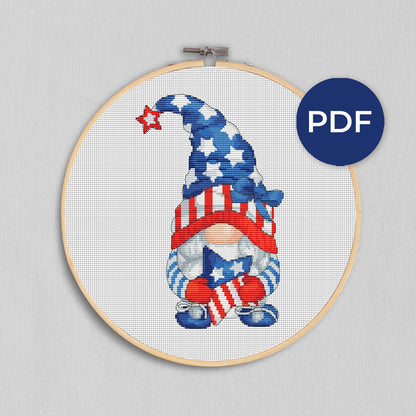 Patriotic female, Cross stitch, Fourth of July, Gnome cross stitch, Funny cross stitch, Woman cross stitch, Independence day