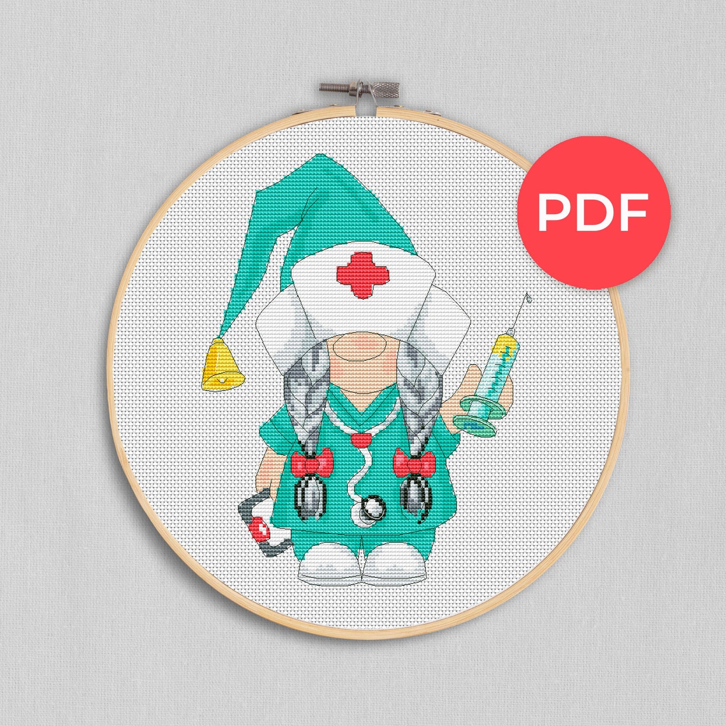 Nurse, Cross stitch PDF, Nurse cross stitch, Gnomes cross stitch, Modern cross stitch, Cross stitch pattern, Gift for nurse