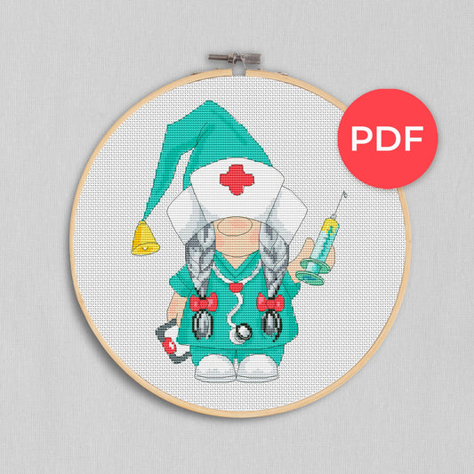 Nurse, Cross stitch PDF, Nurse cross stitch, Gnomes cross stitch, Modern cross stitch, Cross stitch pattern, Gift for nurse