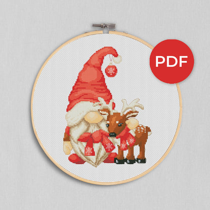 Cross stitch pattern - Christmas gnome with a reindeer