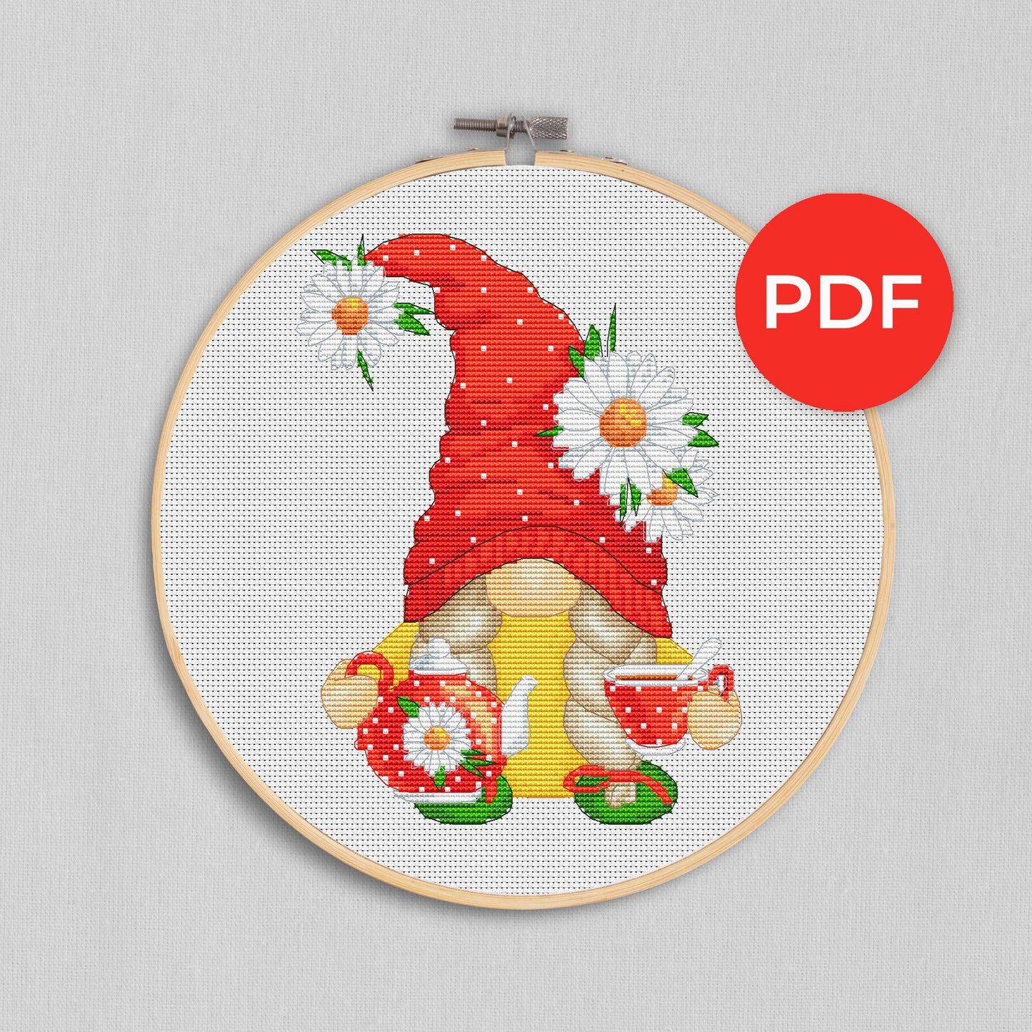 Tea female, Cross stitch, Kitchen cross stitch, Gnomes cross stitch, Modern cross stitch, Cross stitch pattern, Chamomile cross stitch