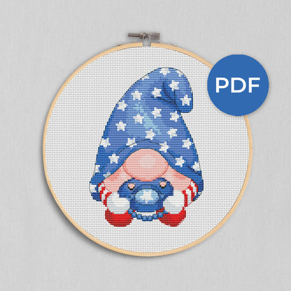 Patriotic baby, Cross stitch pattern,  Counted cross stitch, Gnomes cross stitch, Patriotic cross stitch