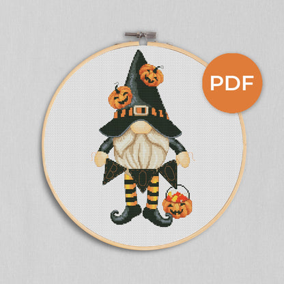 Halloween gnome, Cross stitch pattern, Halloween cross stitch, Modern cross stitch, Pumpkin cross stitch