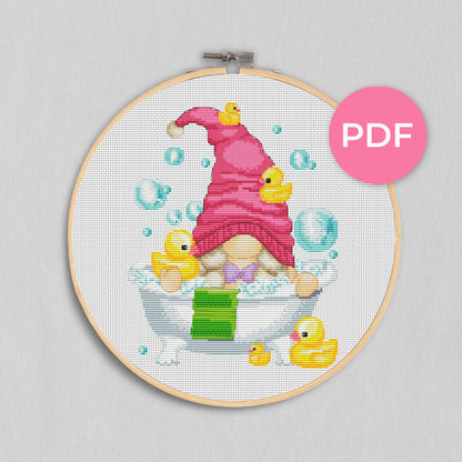 Female bathing, Cross stitch pattern, Relax cross stitch, Gnomes cross stitch, Modern cross stitch, Spa cross stitch