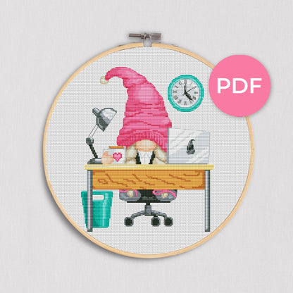 Office female, Cross stitch pattern, Office cross stitch, Gnomes cross stitch, Counted cross stitch, Modern cross stitch