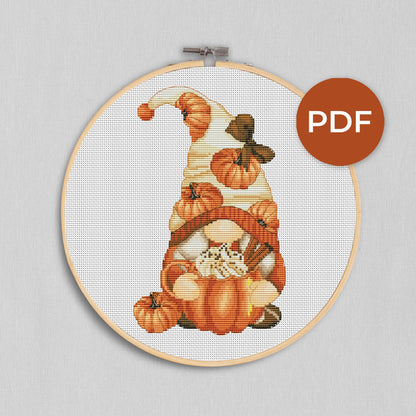 Pumpkin female, Cross stitch pattern, Pumpkins cross stitch, Gnomes cross stitch, Autumn cross stitch, Fall cross stitch