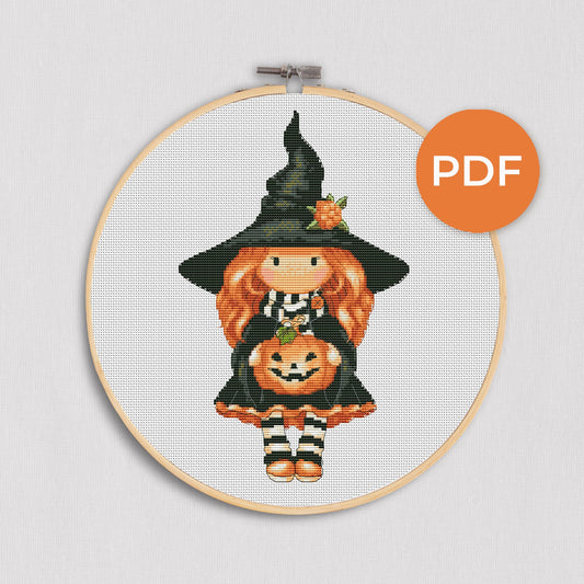 Witch, Halloween cross stitch, Dolls cross stitch, Modern cross stitch, Cross stitch pattern, Halloween decor, Halloween gift