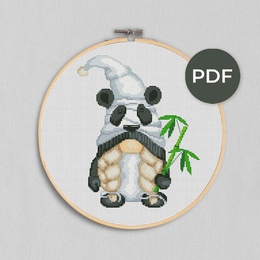 Panda female, Cross stitch pattern, Animal cross stitch,  Gnomes cross stitch, Funny cross stitch