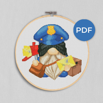 Postman, Cross stitch pattern, Gnome cross stitch, Post office decor