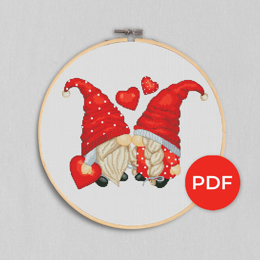 Cross stitch pattern Gnomes in love