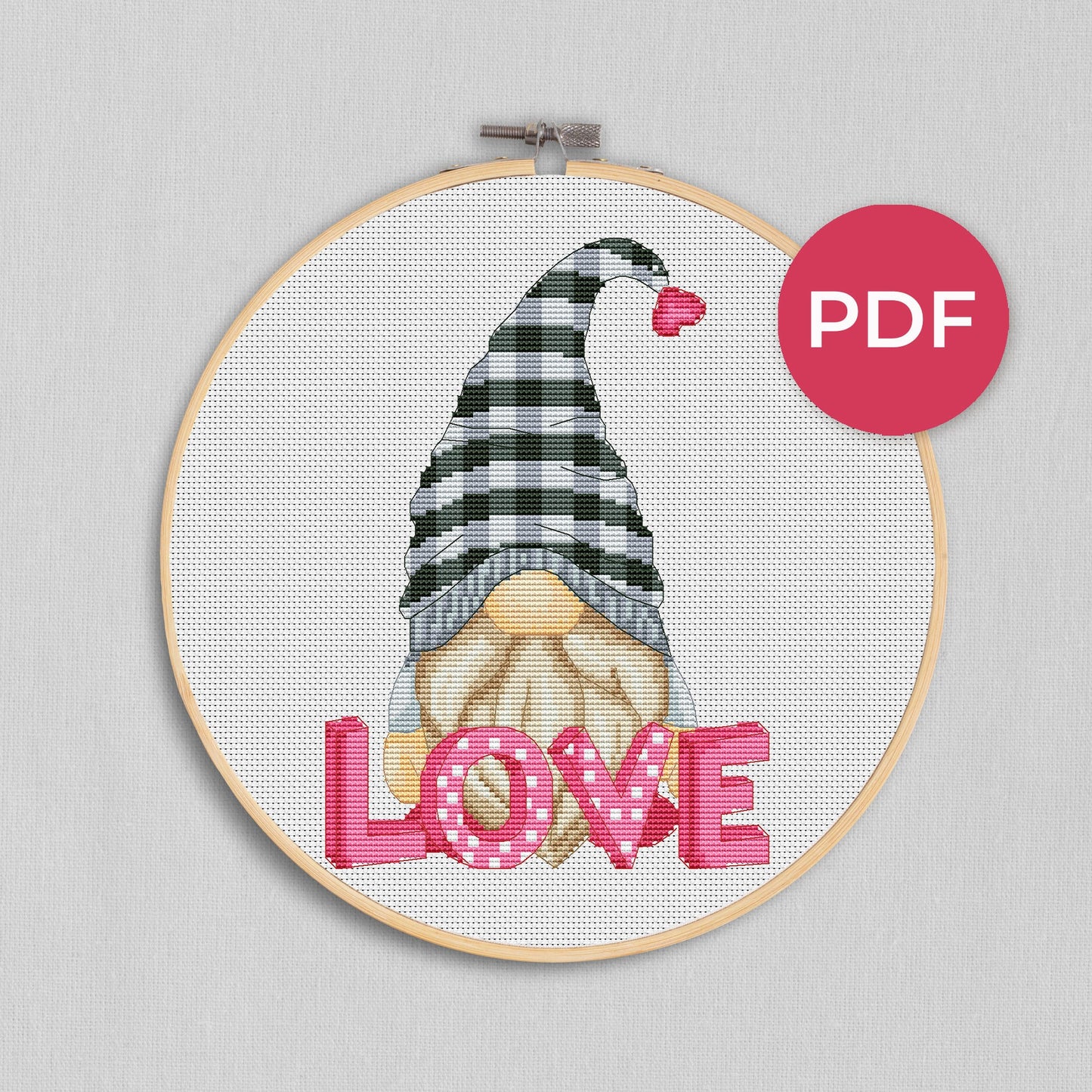 Cross stitch pattern Valentine Day gnome