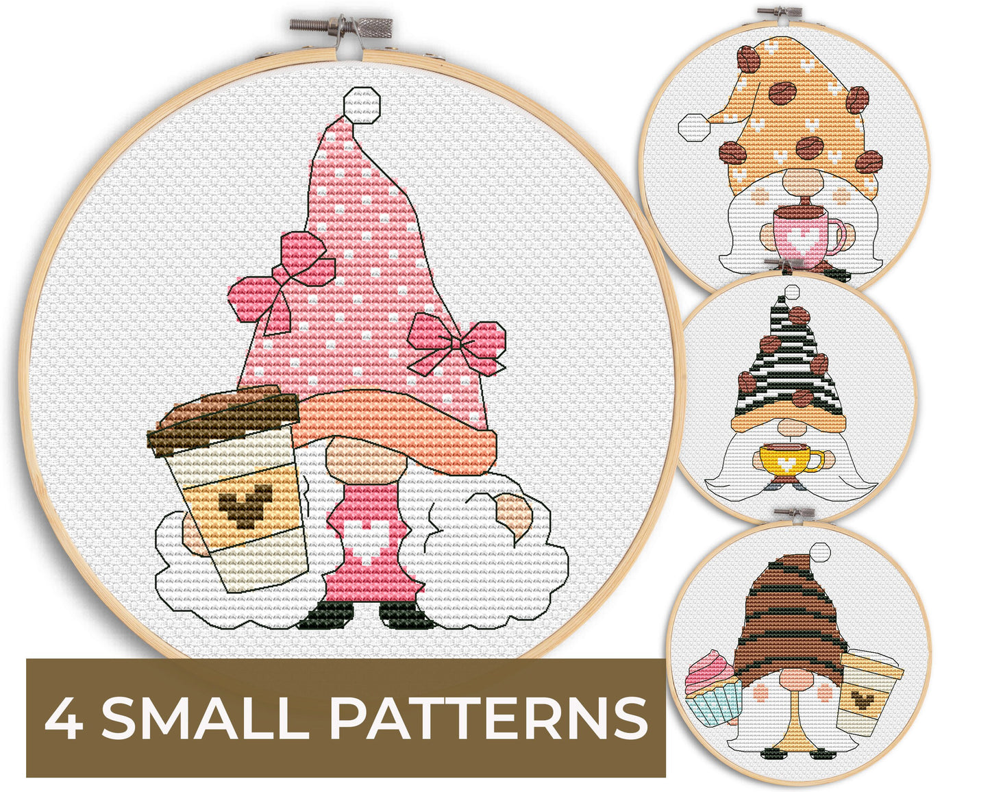 Cross stitch pattern, Coffee cross stitch, Gnome cross stitch, Counted cross stitch