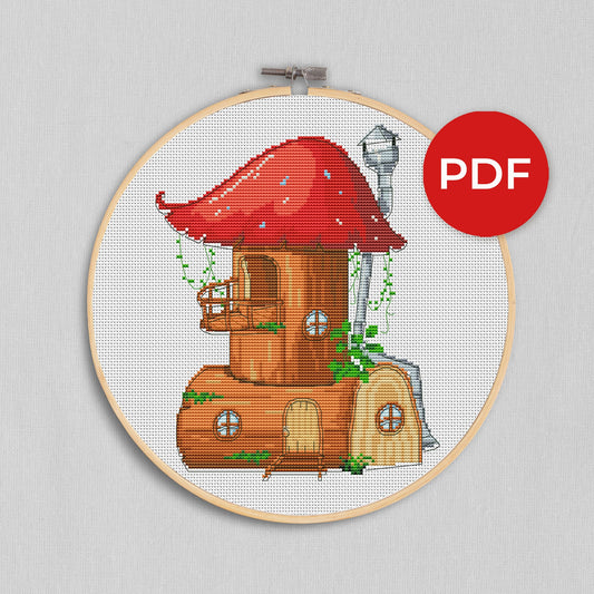 Cross stitch pattern, House cross stitch, Modern cross stitch, Fantasy cross stitch, Counted cross stitch, Mushroom cross stitch