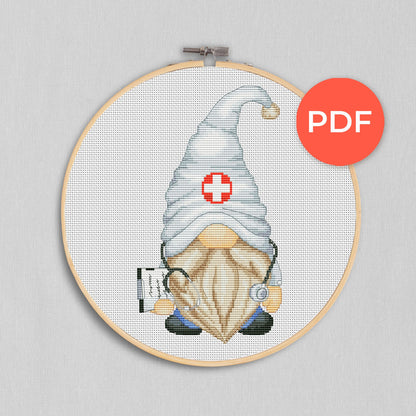 Cross stitch pattern, Doctor cross stitch, Gnomes cross stitch, Doctor gift