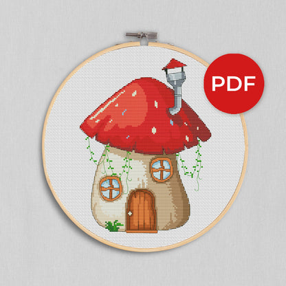 Cross stitch pattern, House cross stitch, Gnomes cross stitch, Fantasy cross stitch, Counted cross stitch, Mushroom cross stitch