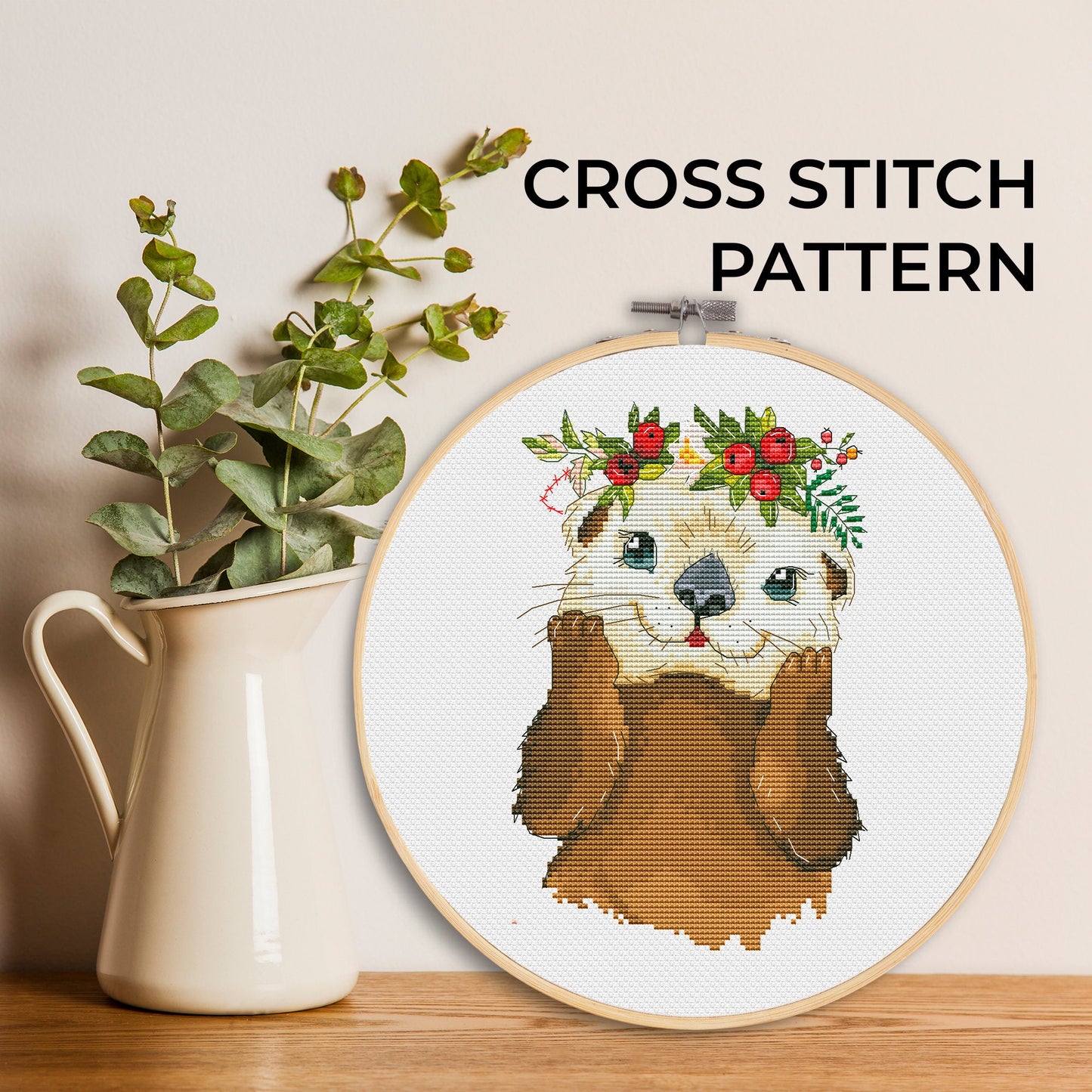 Cross stitch pattern, Christmas otter, Animal cross stitch, Counted cross stitch, Christmas cross stitch