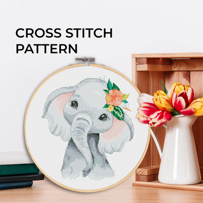 Cross stitch pattern, Elephant, Animal cross stitch, Modern cross stitch