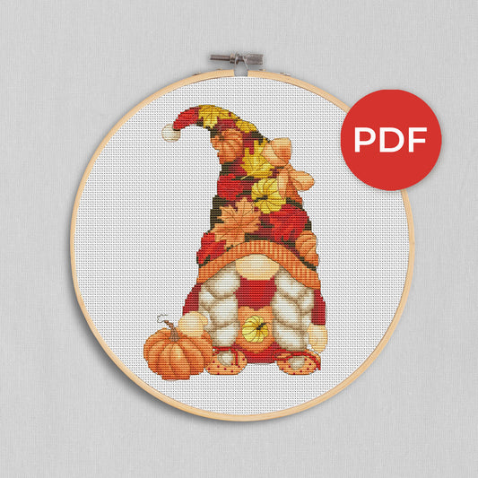 Autumn female, Cross stitch pattern, Pumpkins cross stitch, Gnomes cross stitch, Autumn cross stitch, Fall cross stitch