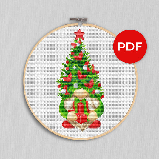 Cross stitch pattern, Christmas tree, Christmas stitch, Gnomes cross stitch, Modern cross stitch, Christmas tree, Gnome pattern