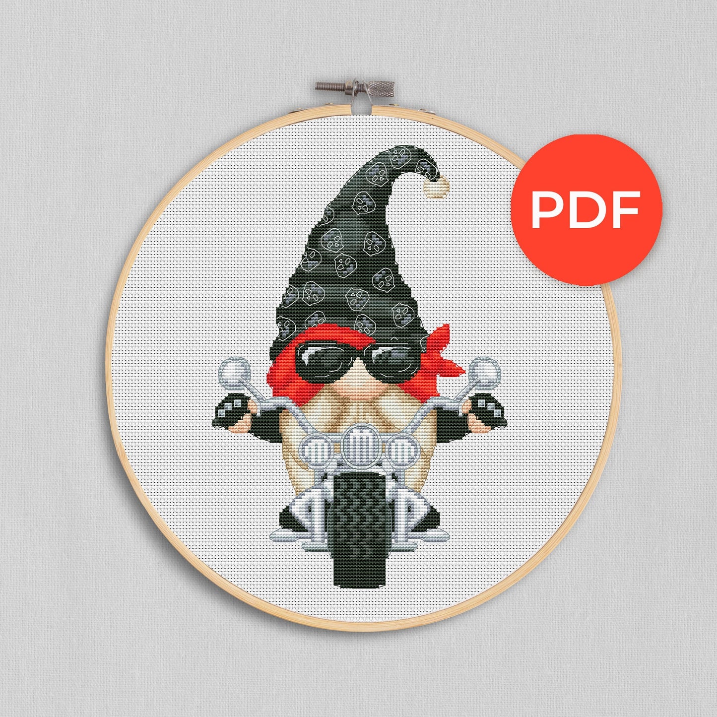 Motorcyclist, Cross stitch pattern, Biker cross stitch, Counted cross stitch, Gnome cross stitch