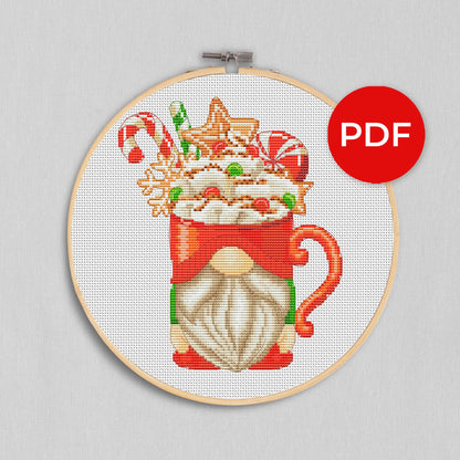 Christmas cup, Christmas cross stitch, Gnomes cross stitch, Modern cross stitch, Cross stitch pattern, Christmas ornament