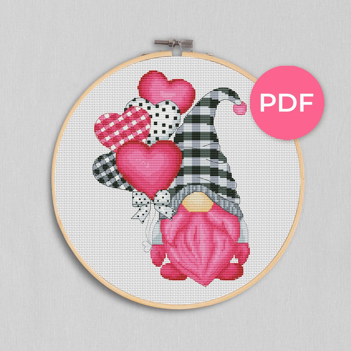 Cross stitch pattern, Valentine Day, Gnome cross stitch