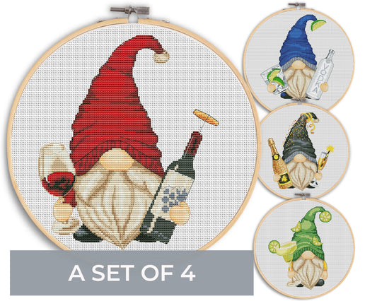 Set of 4, Cross stitch patterns, Gnomes cross stitch