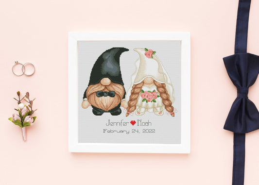 Custom wedding cross stitch pattern, Wedding cross stitch, Gnomes cross stitch