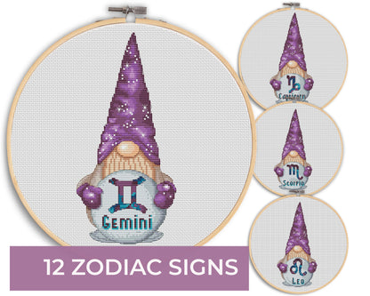 12 zodiac signs, Cross stitch patterns, Gnomes cross stitch