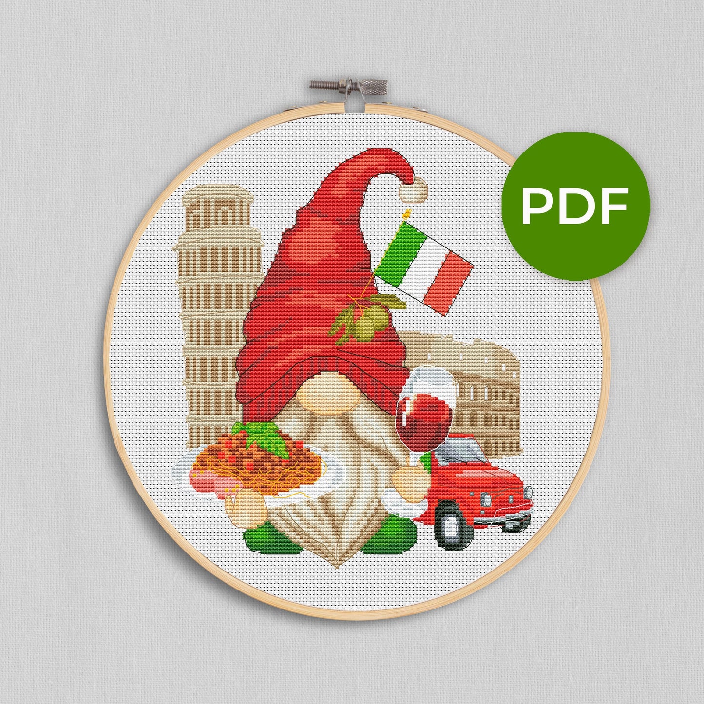 Cross stitch pattern, Gnome pattern, Travel cross stitch