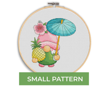 Cross stitch pattern - Tropical holiday, Gnome cross stitch, Easy cross stitch