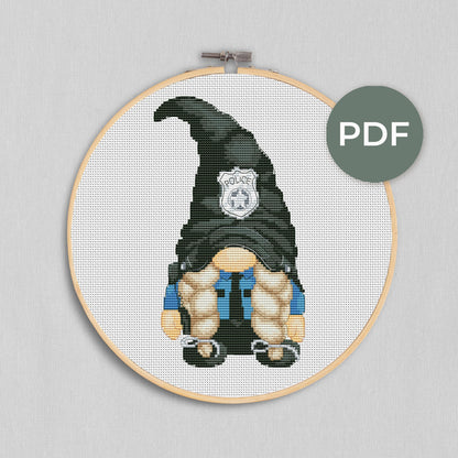 Police female, Cross stitch pattern, Police cross stitch, Gnomes cross stitch