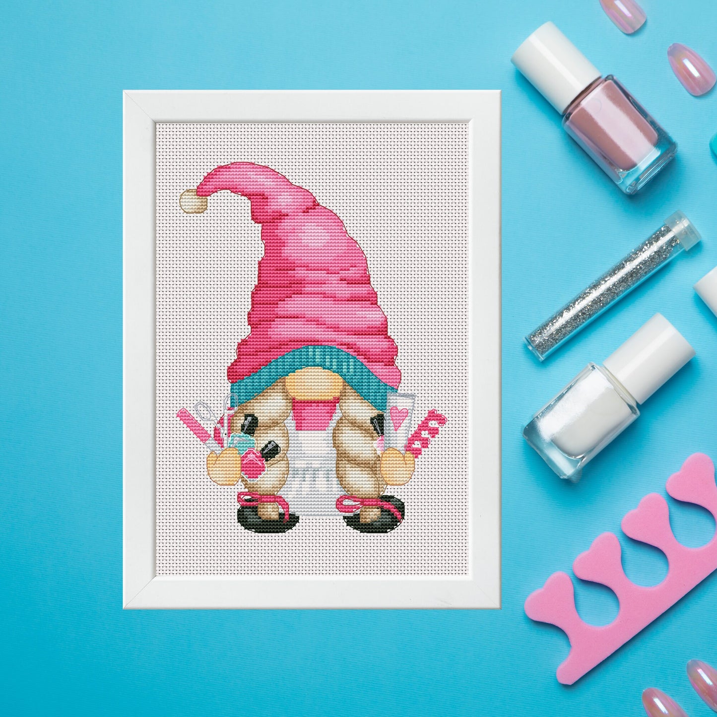 Cross stitch pattern, Nail technician, Gnomes cross stitch, Counted cross stitch
