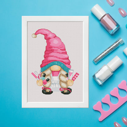 Cross stitch pattern, Nail technician, Gnomes cross stitch, Counted cross stitch