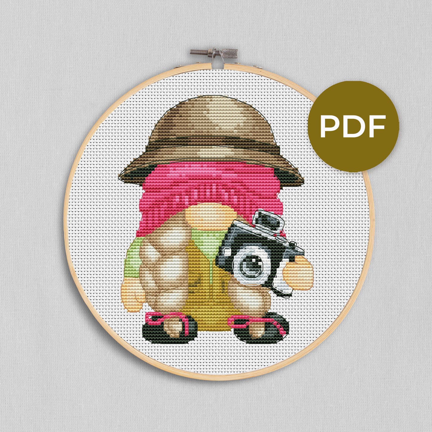 Safari female, Gnome cross stitch, Modern cross stitch, Funny cross stitch