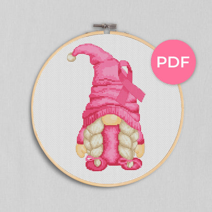 Breast cancer female, Cross stitch pattern, Gnomes cross stitch