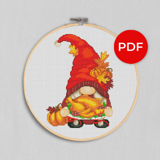 Cross stitch pattern A Thanksgiving female, Fall gnome