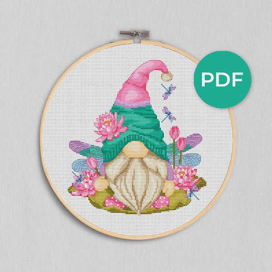 Cross stitch pattern Dragonfly gnome