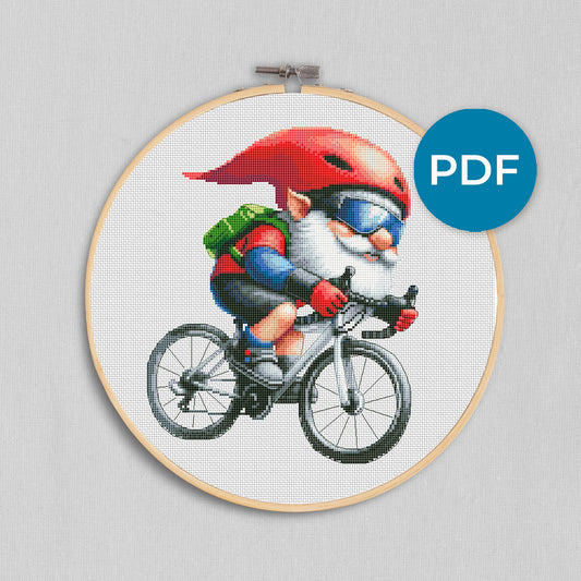 A gnome on a bicycle, Cross stitch pattern