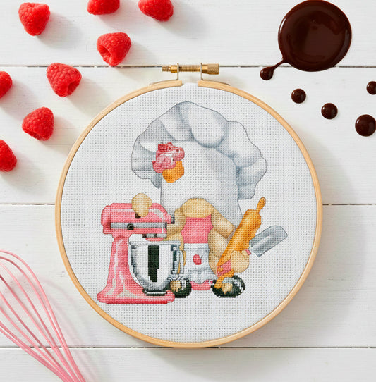 Confectioner, Kitchen cross stitch, Gnomes cross stitch, Bakery cross stitch