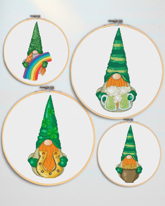 Set of 4 Cross stitch patterns Patrick Day Gnomes