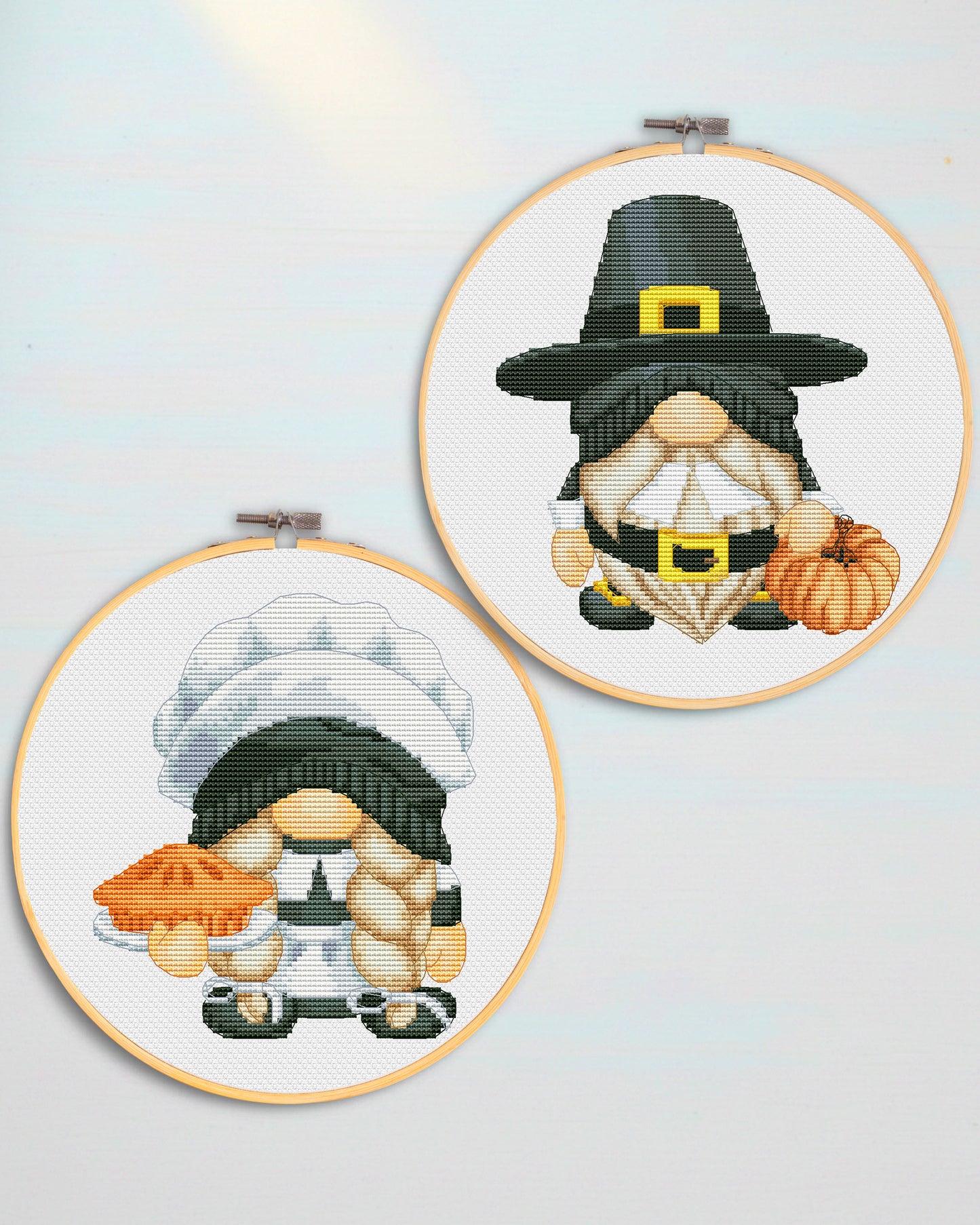 Set of 2, Counted cross stitch pattern - Pilgrim, Gnomes cross stitch